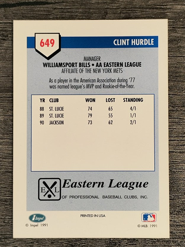 1991 Line Drive AA #649 Clint Hurdle MGR