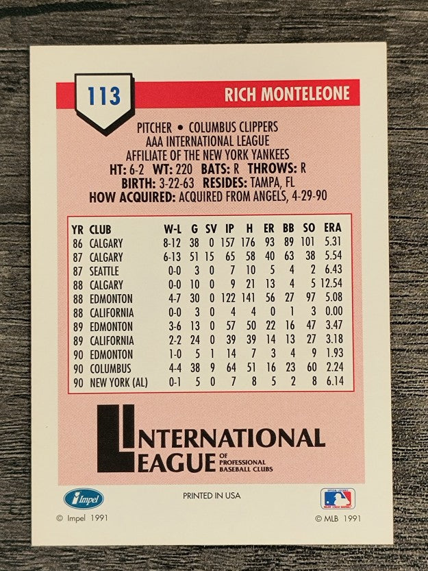 1991 Line Drive AAA #113 Rich Monteleone