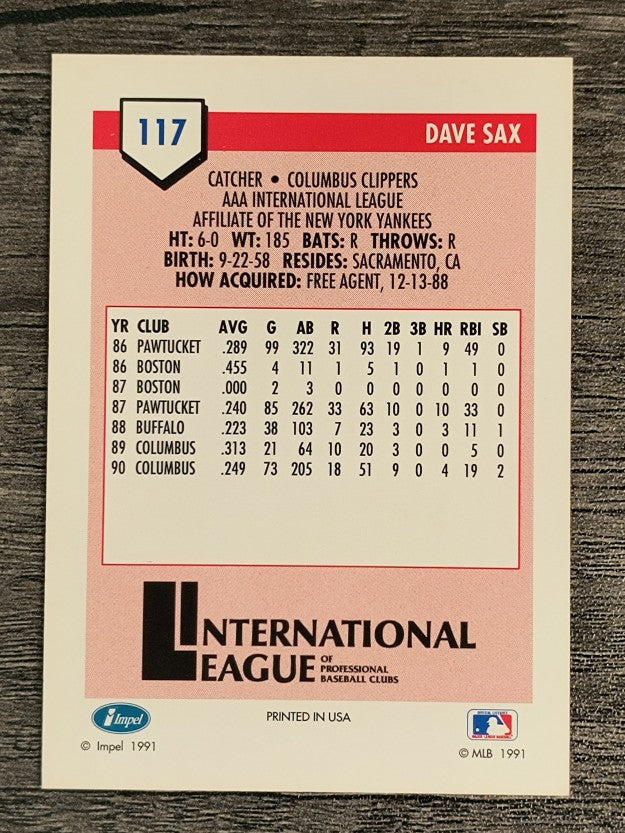 1991 Line Drive AAA #117 Dave Sax