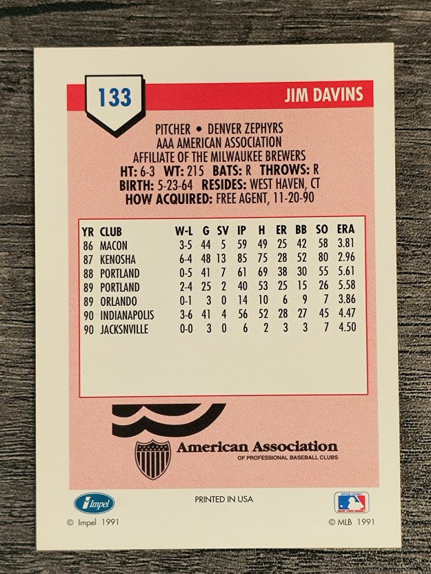 1991 Line Drive AAA #133 Jim Davins