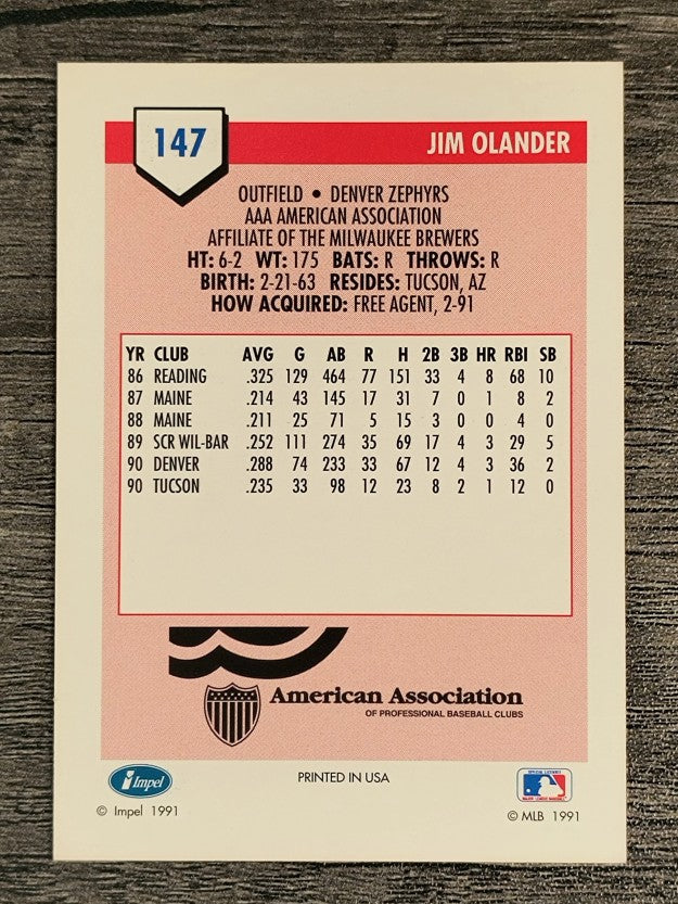 1991 Line Drive AAA #147 Jim Olander