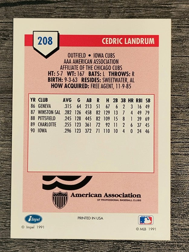 1991 Line Drive AAA #208 Cedric Landrum