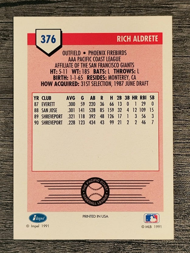 1991 Line Drive AAA #376 Rich Aldrete