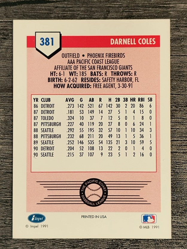 1991 Line Drive AAA #381 Darnell Coles