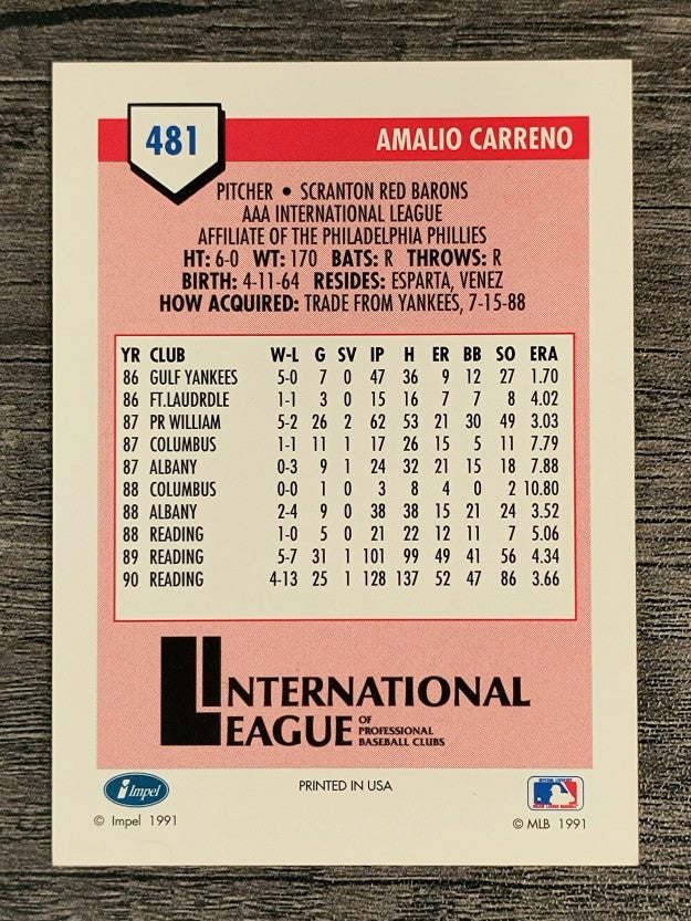 1991 Line Drive AAA #481 Amalio Carreno