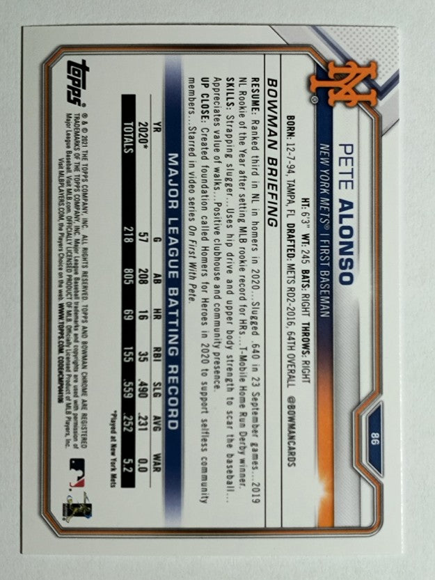 2021 Bowman #86 Pete Alonso
