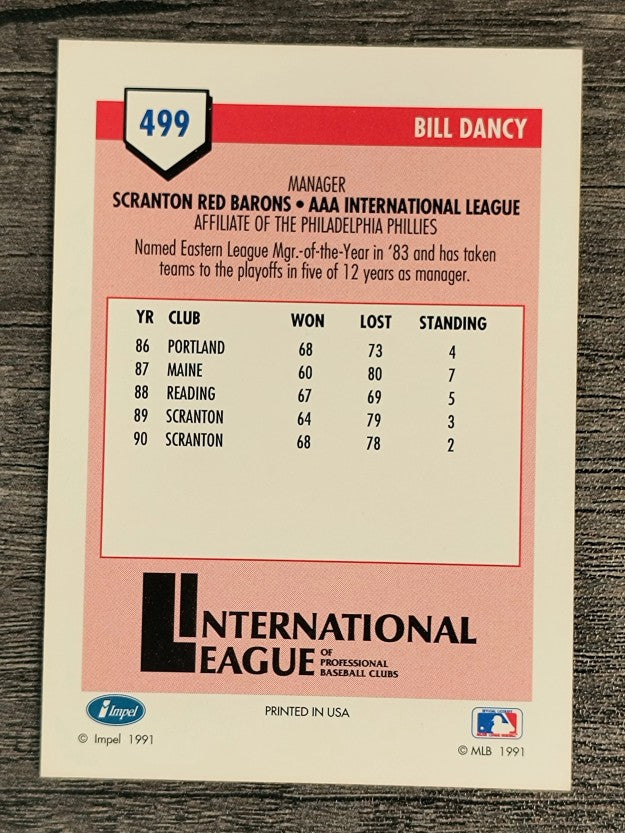 1991 Line Drive AAA #499 Bill Dancy MG