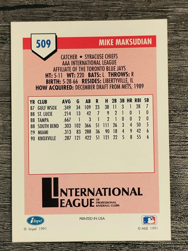 1991 Line Drive AAA #509 Mike Maksudian