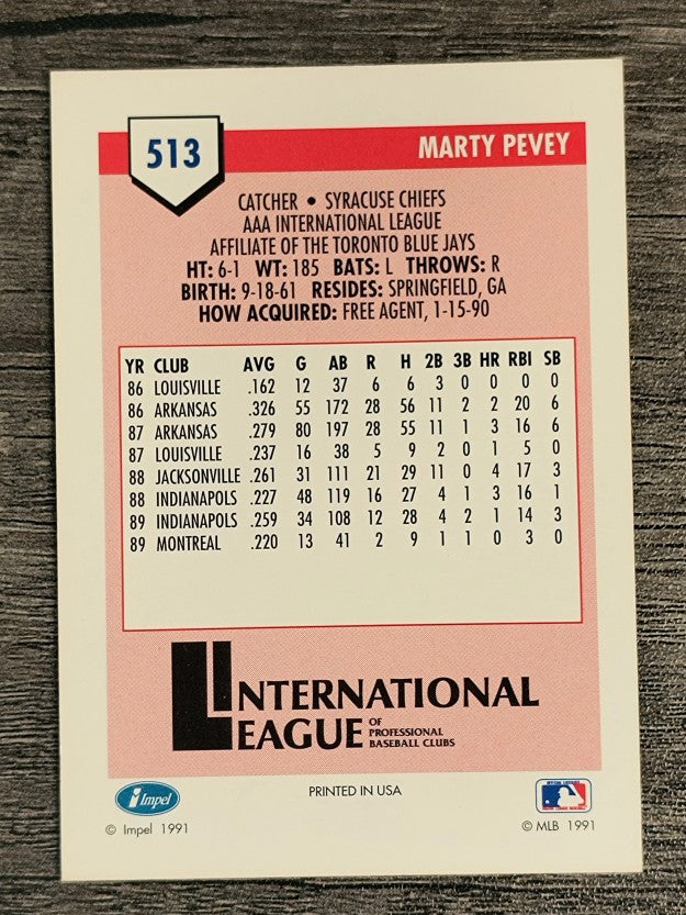 1991 Line Drive AAA #513 Marty Pevey