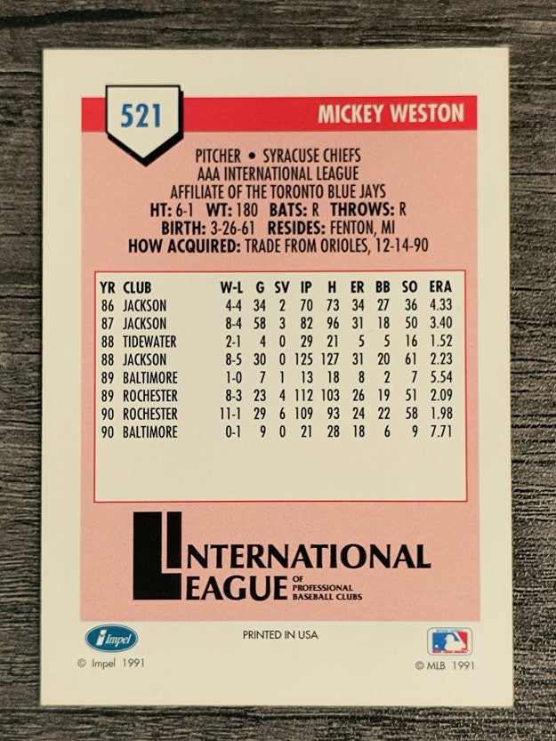 1991 Line Drive AAA #521 Mickey Weston