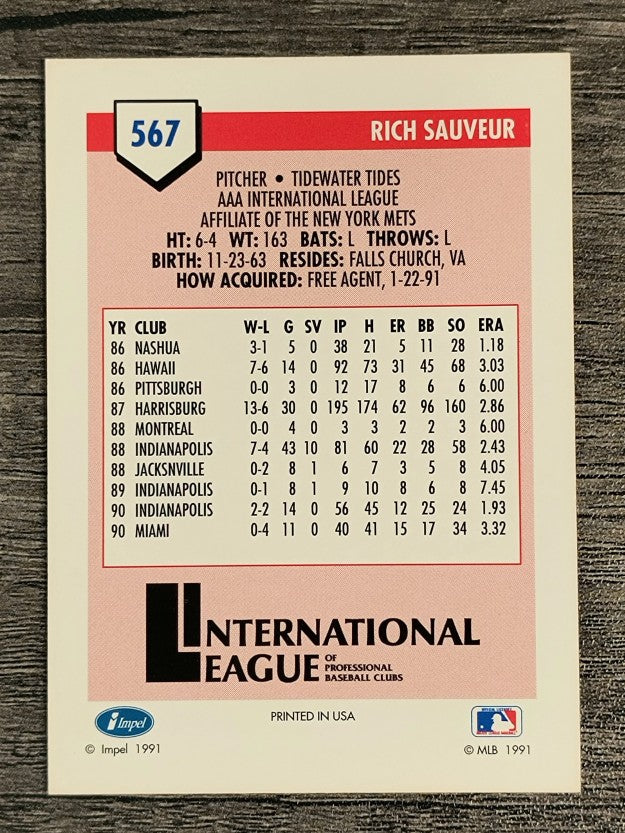 1991 Line Drive AAA #567 Rich Sauveur