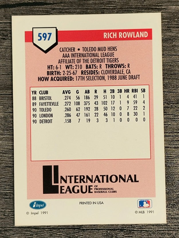 1991 Line Drive AAA #597 Rich Rowland