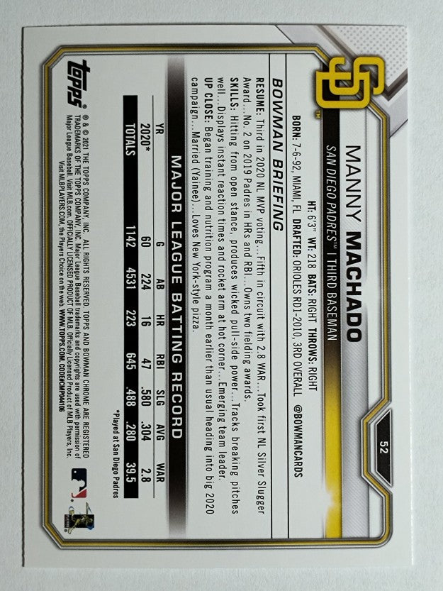 2021 Bowman #52 Manny Machado