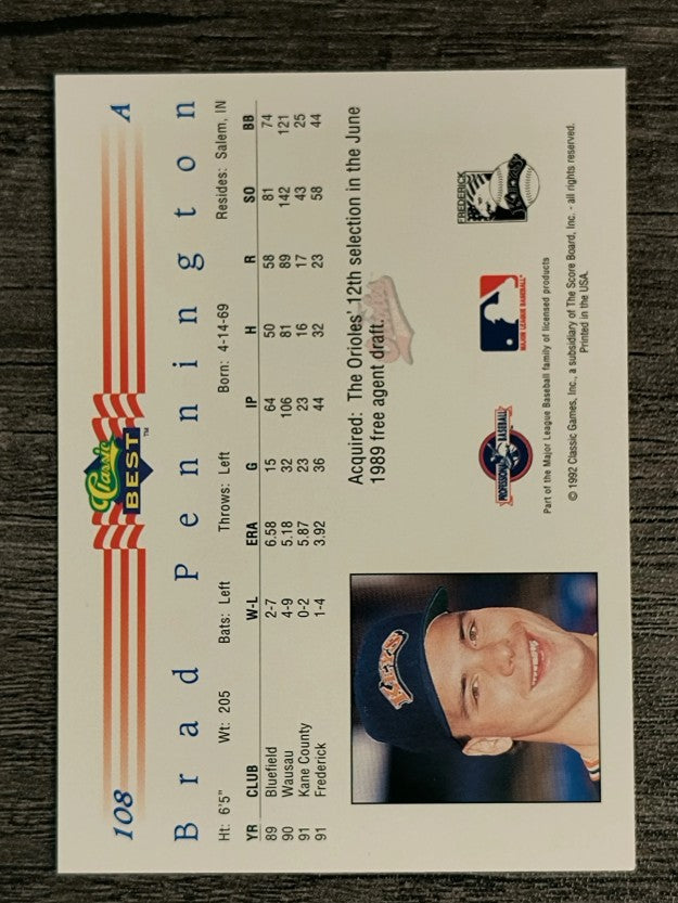 1992 Classic/Best #108 Brad Pennington