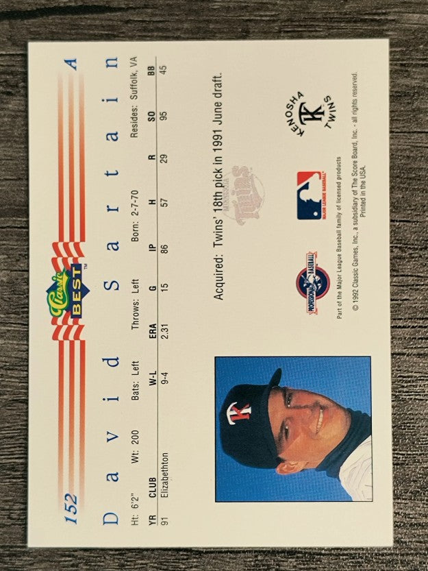1992 Classic/Best #152 David Sartain