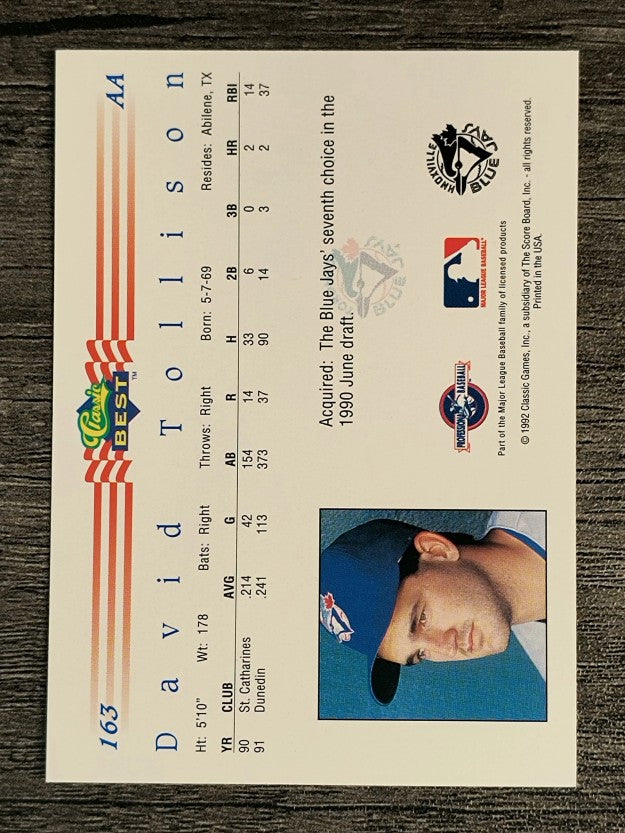 1992 Classic/Best #163 David Tollison