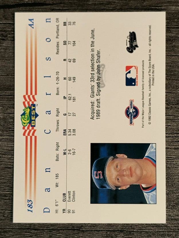 1992 Classic/Best #183 Dan Carlson