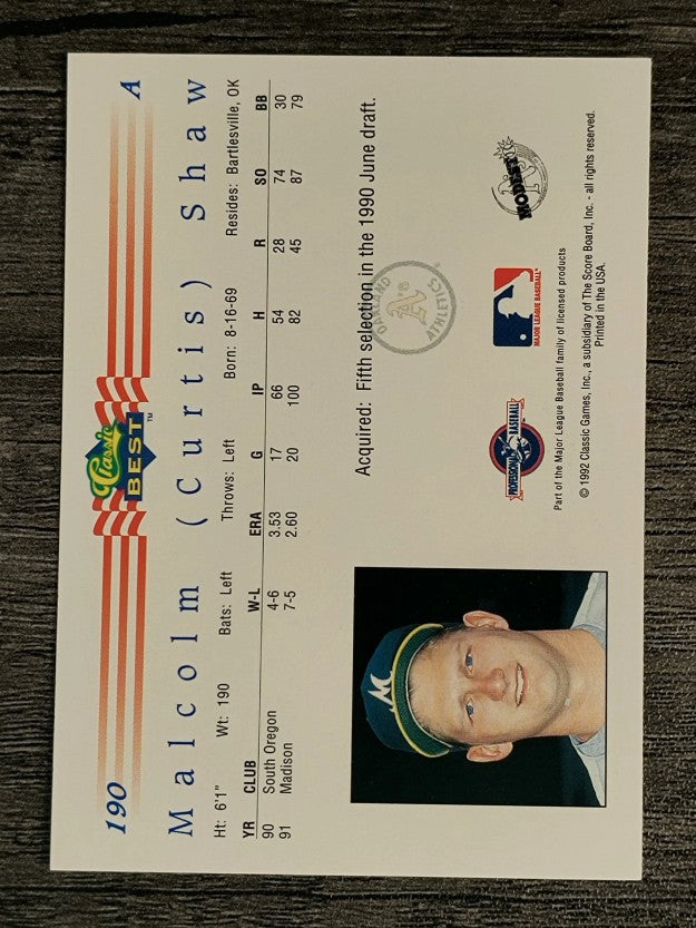 1992 Classic/Best #190 Malcolm (Curtis) Shaw