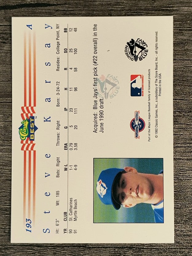 1992 Classic/Best #193 Steve Karsay
