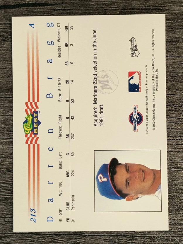 1992 Classic/Best #213 Darren Bragg