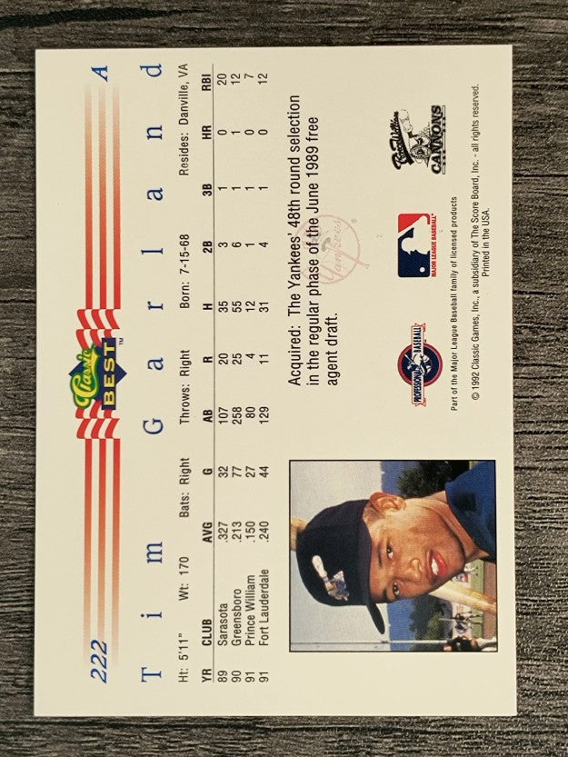 1992 Classic/Best #222 Tim Garland