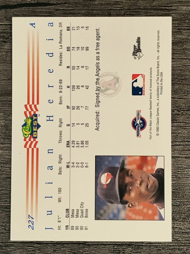 1992 Classic/Best #227 Julian Heredia