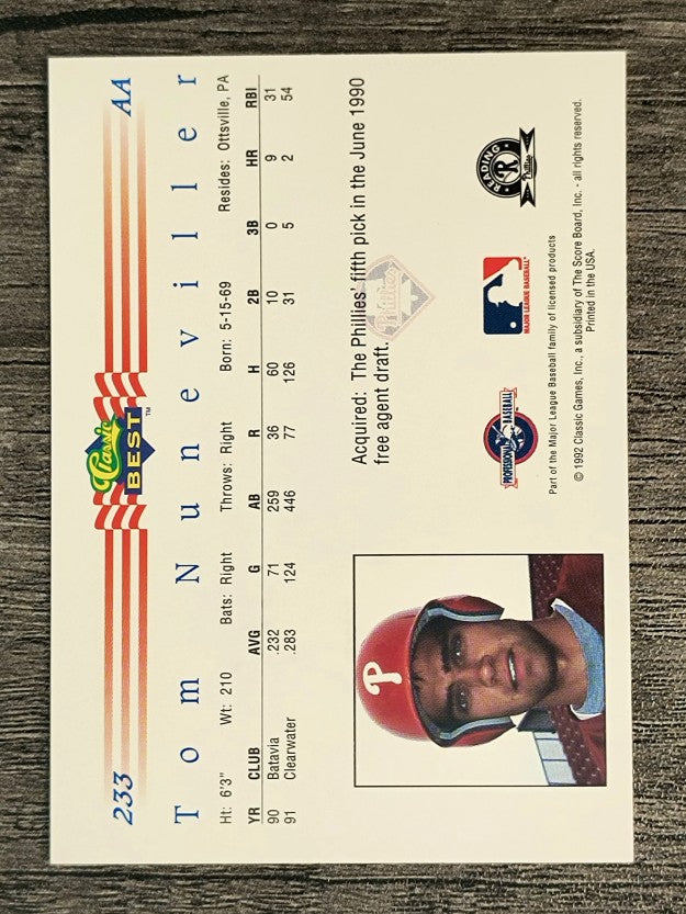 1992 Classic/Best #233 Tom Nuneviller
