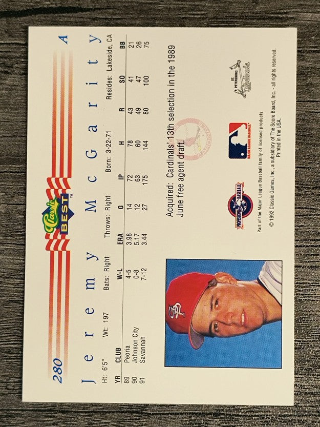1992 Classic/Best #280 Jeremy McGarity
