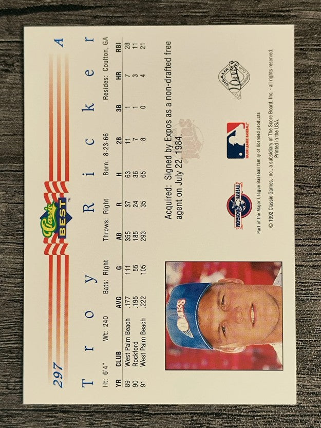 1992 Classic/Best #297 Troy Ricker