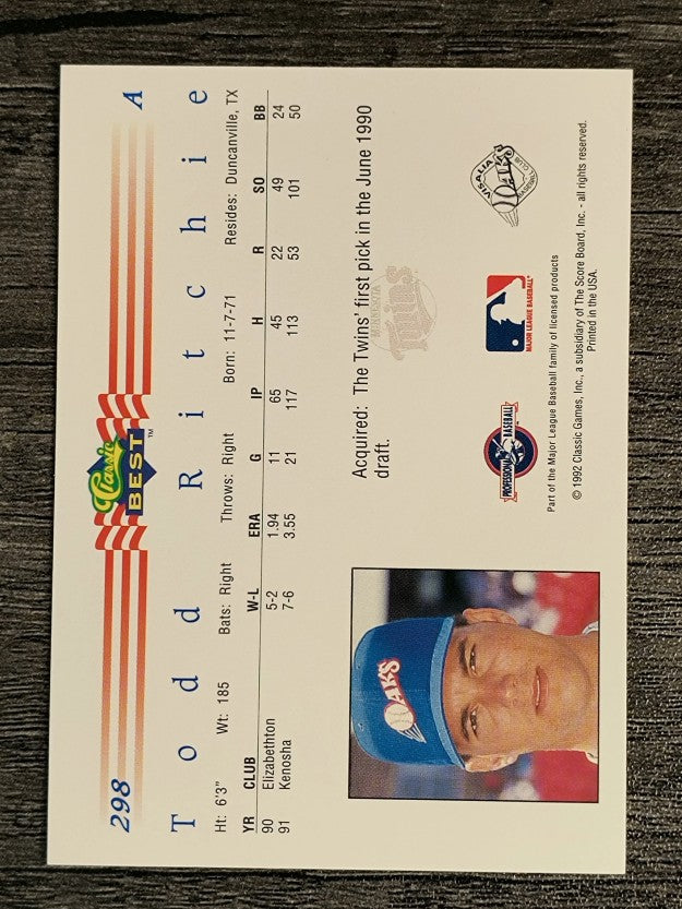 1992 Classic/Best #298 Todd Ritchie