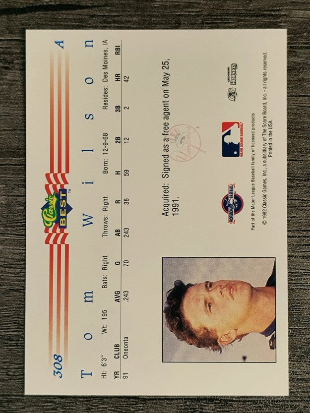 1992 Classic/Best #308 Tom Wilson