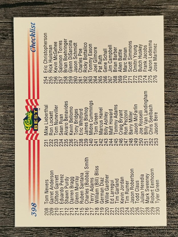 1992 Classic/Best #398 Checklist 208-276