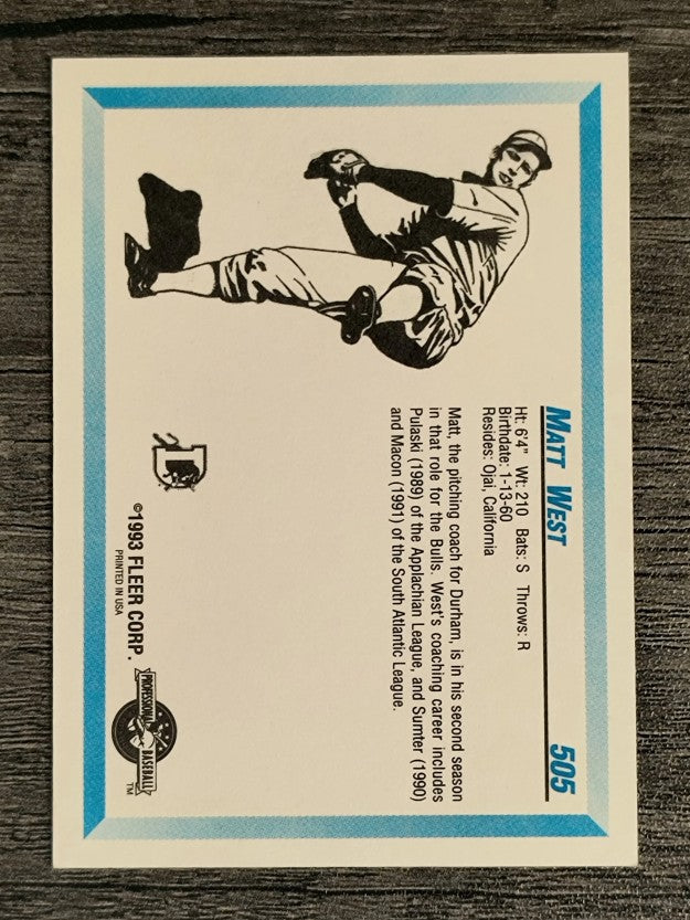 1993 Durham Bulls Fleer/ProCards #505 Matt West CO
