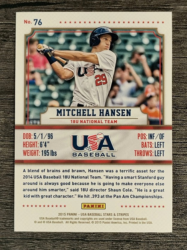 2015 USA Baseball Stars and Stripes #76 Mitchell Hansen