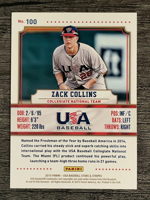 2015 USA Baseball Stars and Stripes Longevity #100 Zack Collins