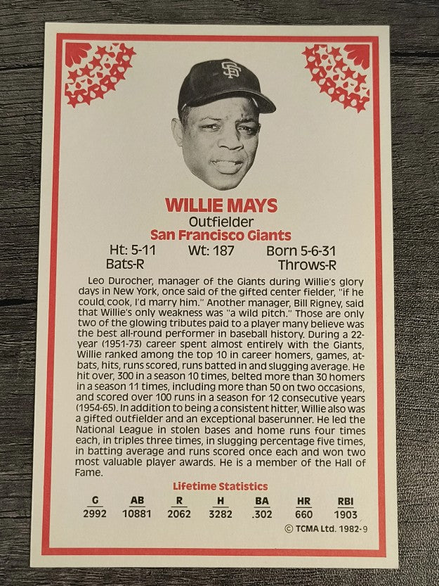 1982 TCMA Stars of the 50's #9 Willie Mays