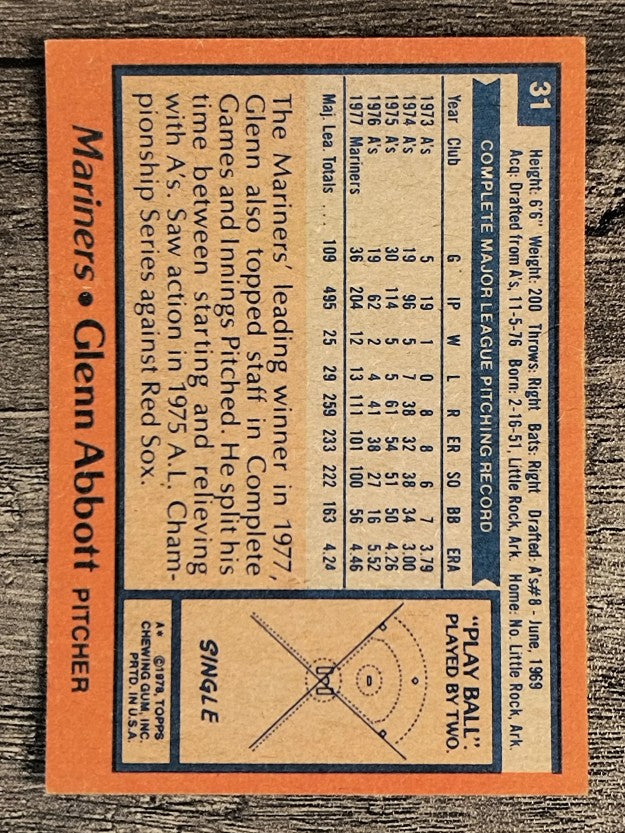 1978 Topps #31 Glenn Abbott (NM)