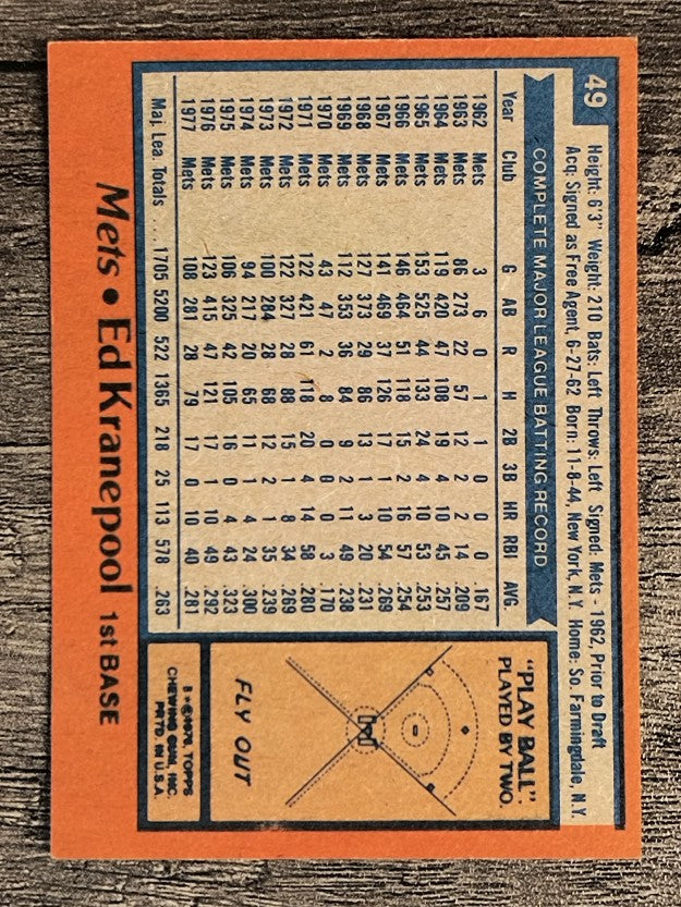 1978 Topps #49 Ed Kranepool (EXMT)