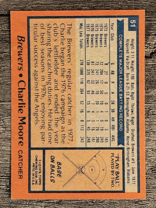 1978 Topps #51 Charlie Moore (EXMT)