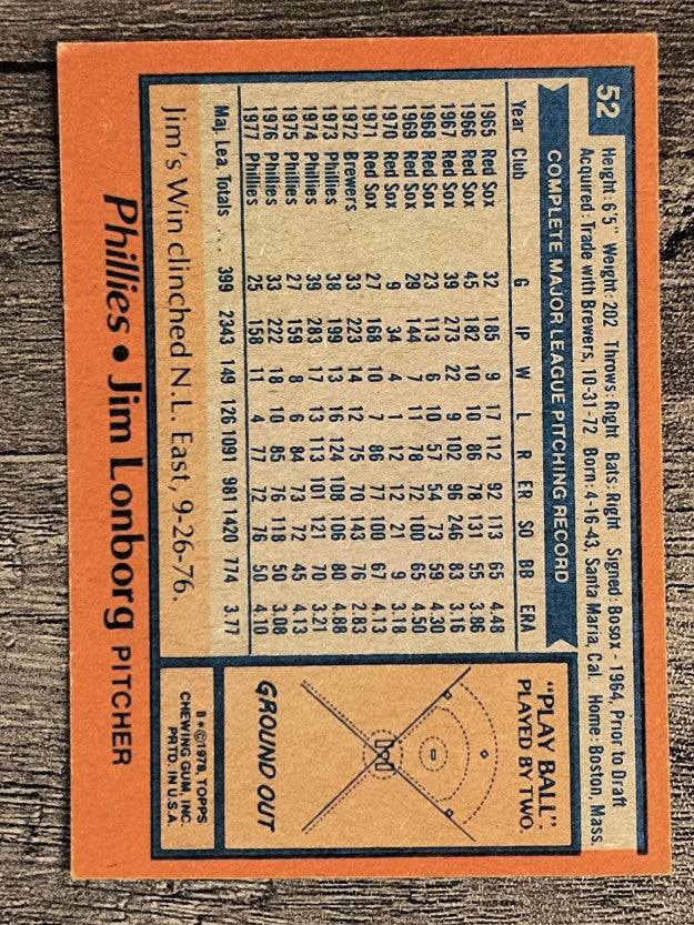 1978 Topps #52 Jim Lonborg (EX)