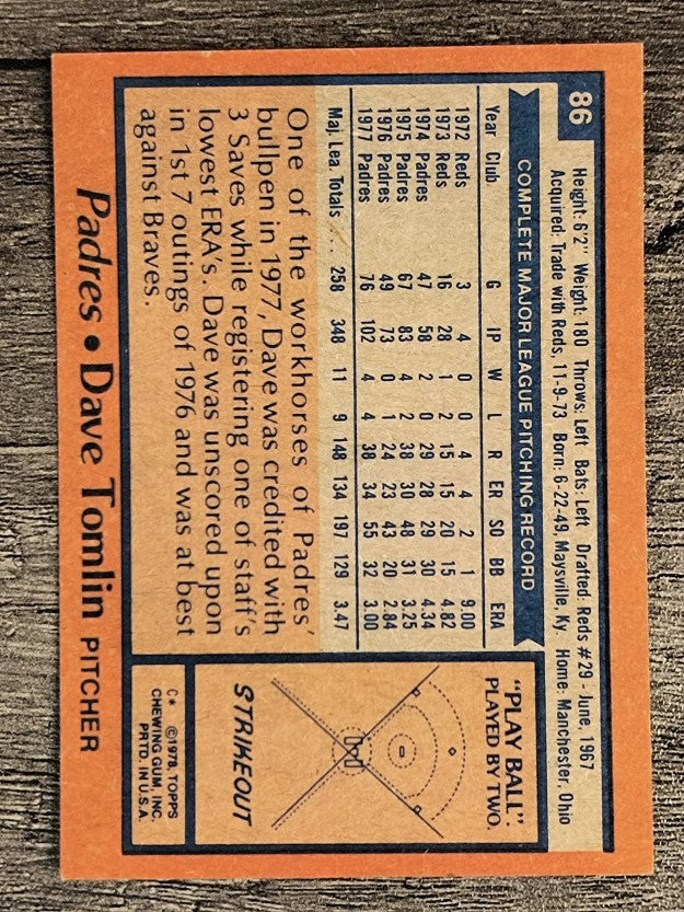 1978 Topps #86 Dave Tomlin (EXMT)