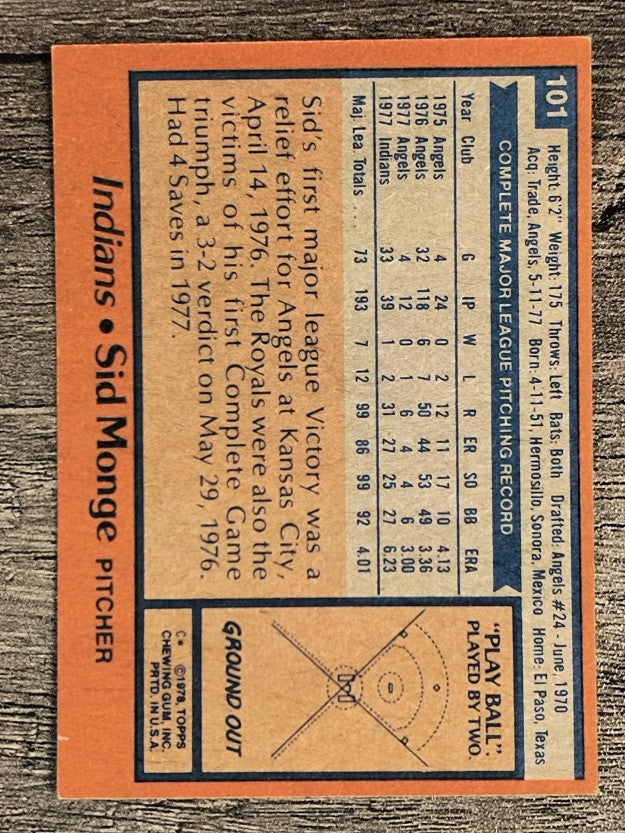 1978 Topps #101 Sid Monge (EXMT)