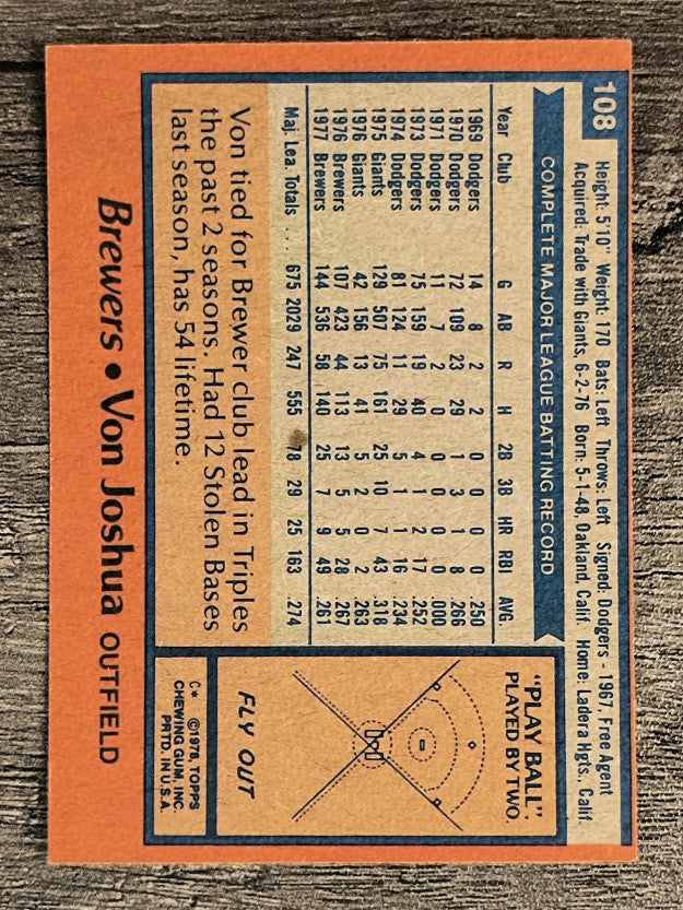 1978 Topps #108 Von Joshua (EXMT)
