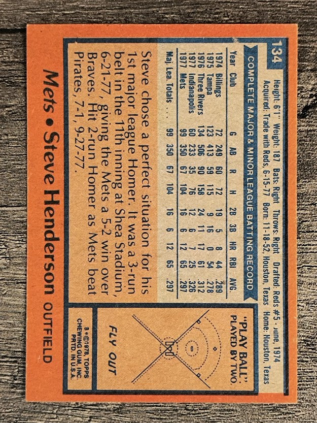 1978 Topps #134 Steve Henderson RC (NMMT)