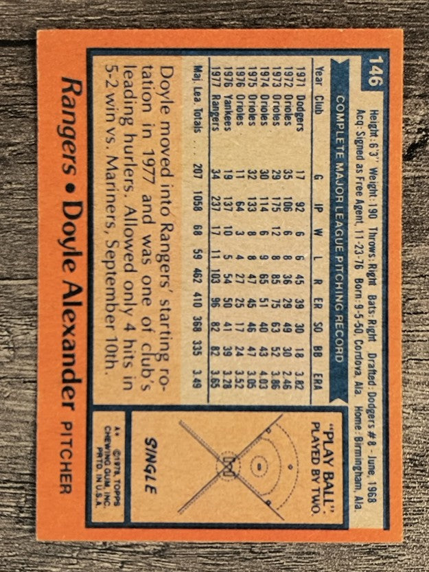 1978 Topps #146 Doyle Alexander (VGEX)