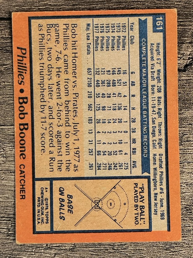 1978 Topps #161 Bob Boone (VGEX)