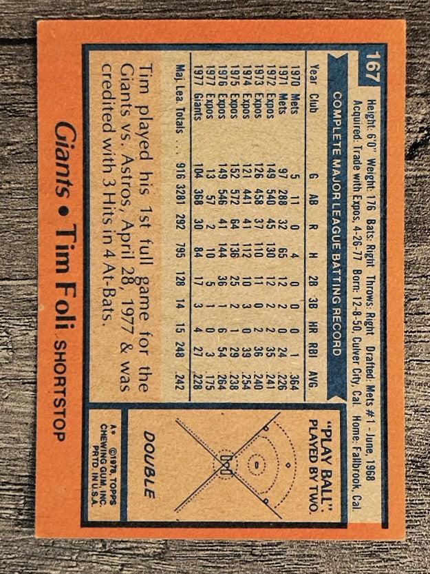 1978 Topps #167 Tim Foli (EX)