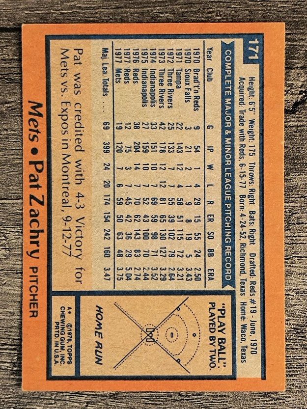 1978 Topps #171 Pat Zachry (EX)