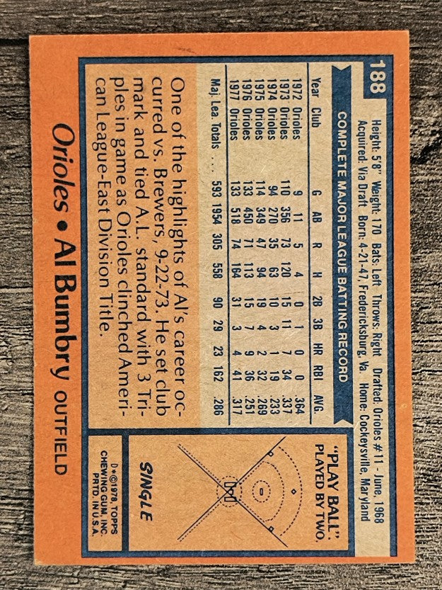1978 Topps #188 Al Bumbry (EXMT)