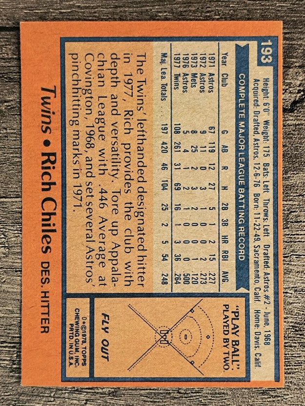 1978 Topps #193 Rich Chiles (EX)